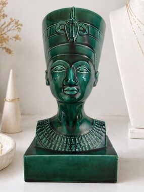 Mid Century Nefertiti Bust Emerald Ceramic Egyptian Bust